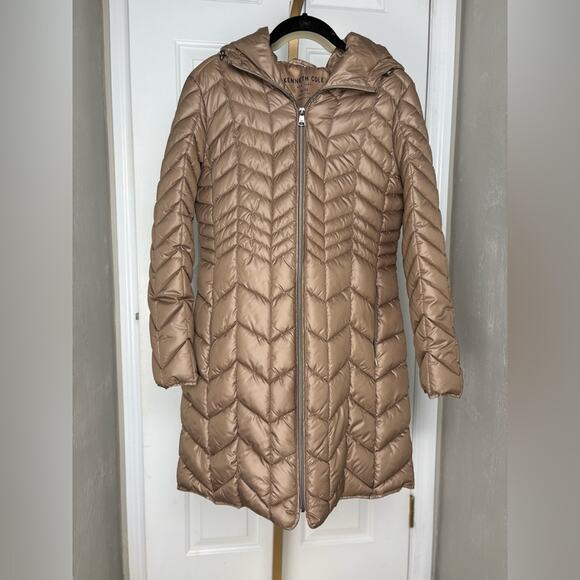 NWOT Kenneth Cole Women's size M Hooded Long Winter Bronze Puffer Jacket - Picture 2 of 13